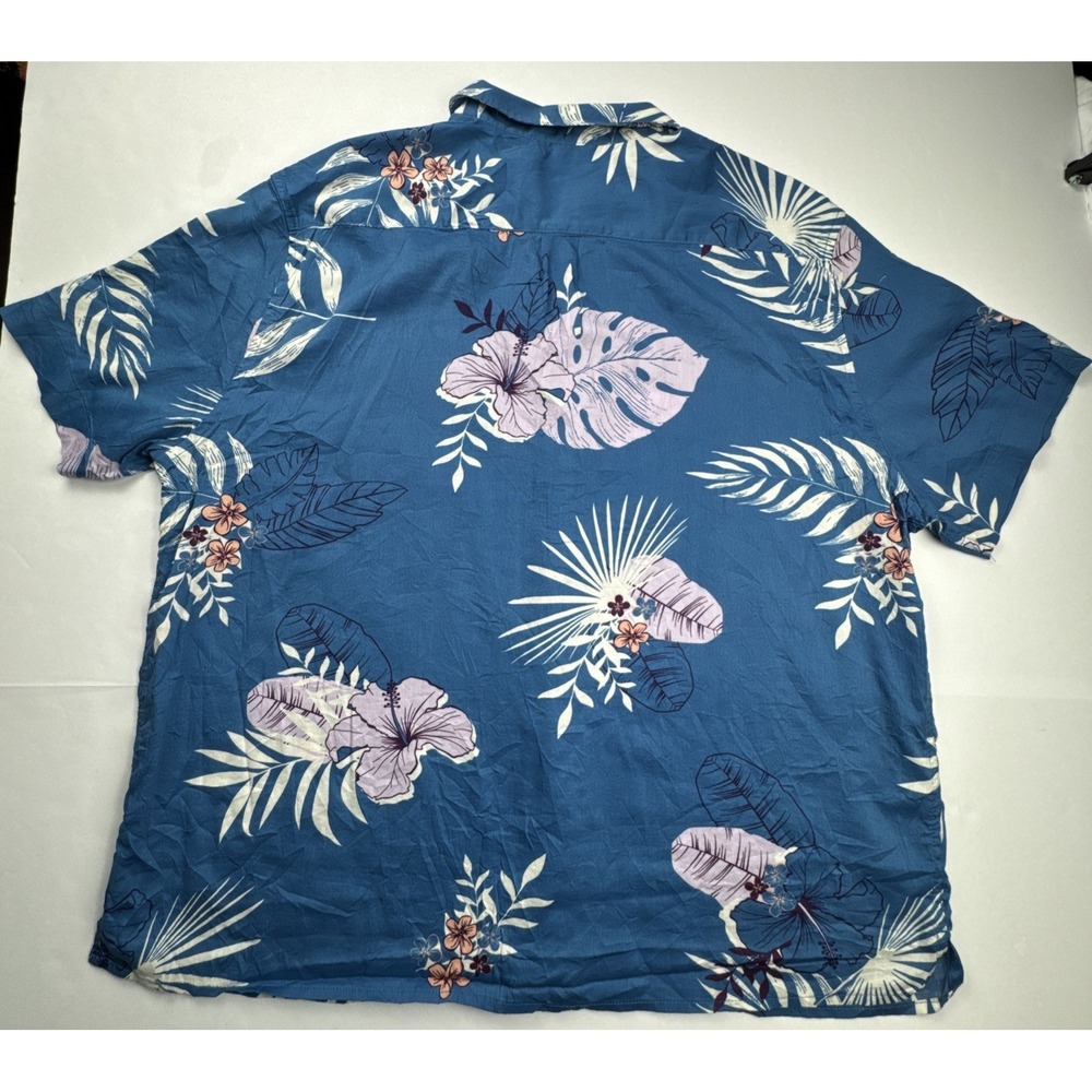 George Button Down Shirt Tropical Floral Hibiscus Print‎ XL Blue Short Sleeve - Picture 2 of 7